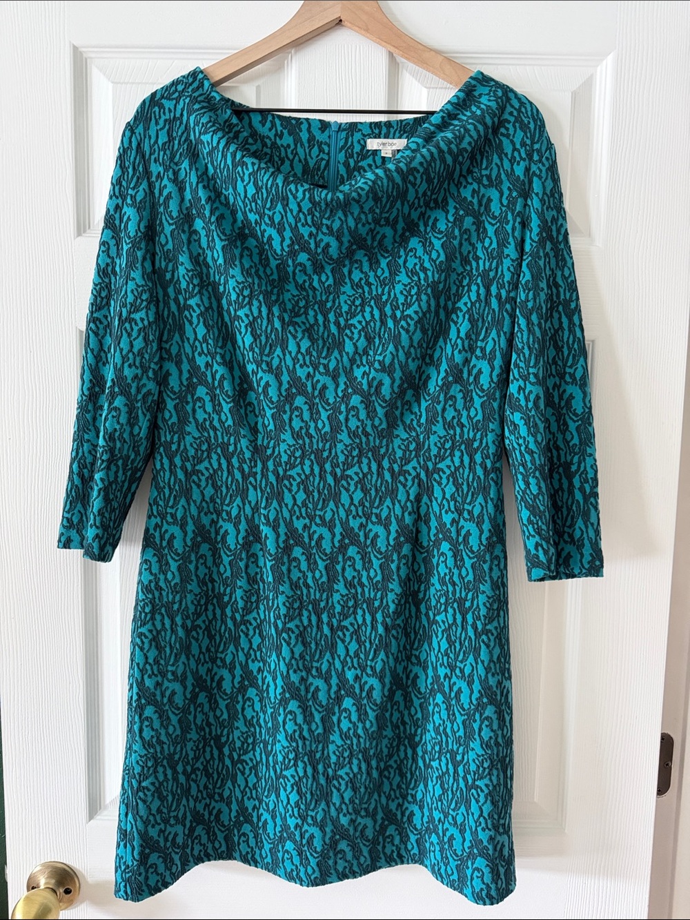 Tyler Boe Teal Cowl Neck Long Sleeve Dress
